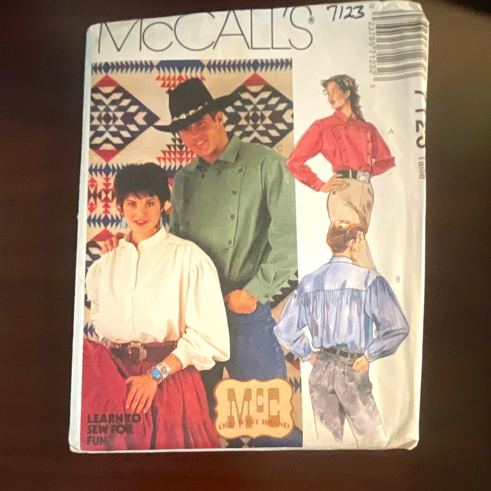 McCall's 7123 Misses Mens Shirts Sewing Pattern Vintage Western Old West Brand